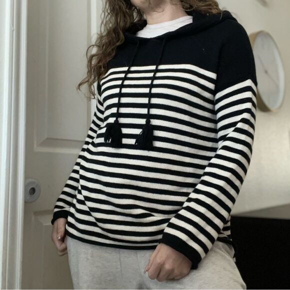 Velvet by Graham & Spencer Striped Knit Sweater Hoodie Sz Small Cashmere Blend - Picture 1 of 6